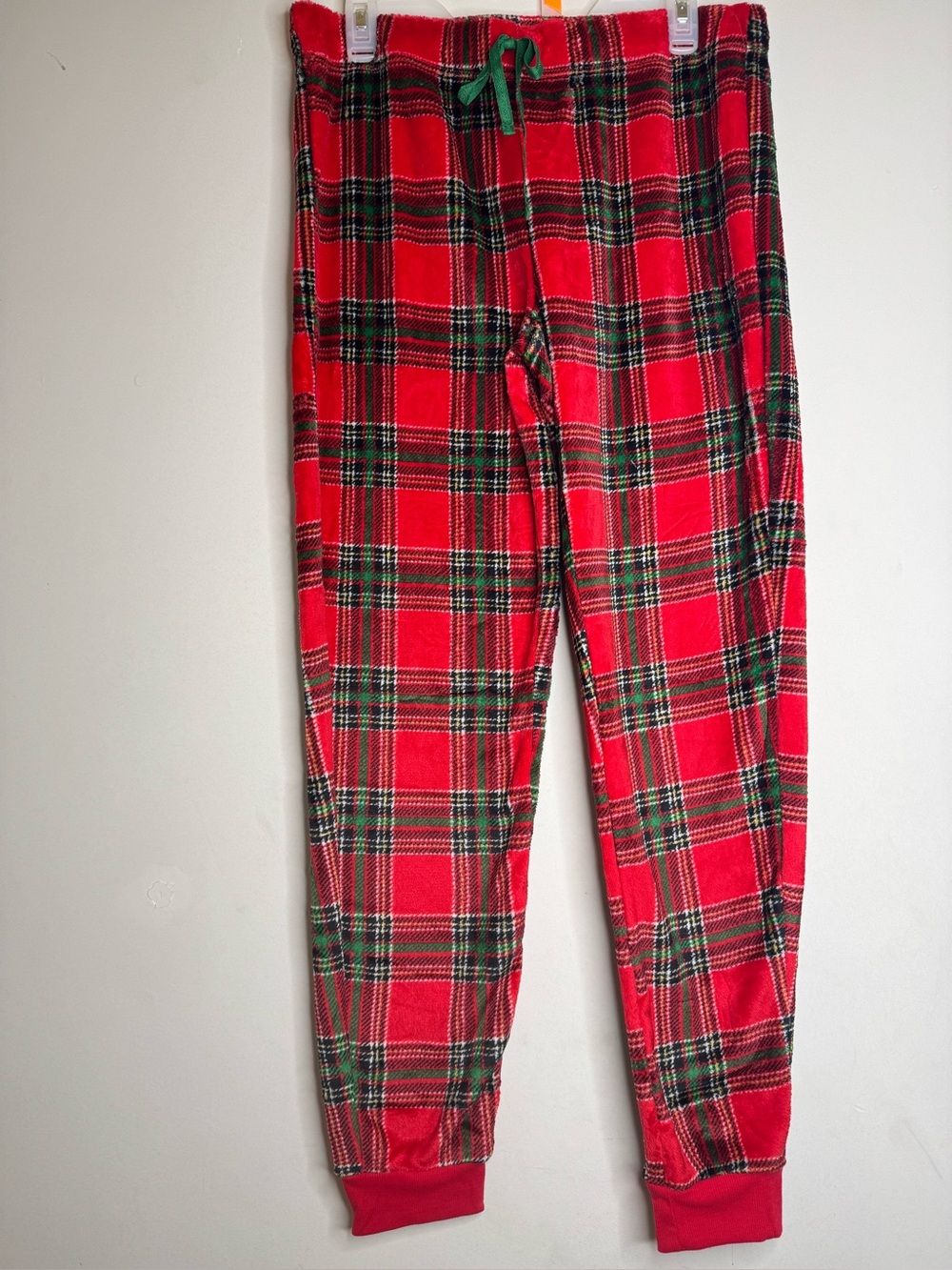 Secret Treasures Red Plaid Jogger Pants with Green Drawstring for Women